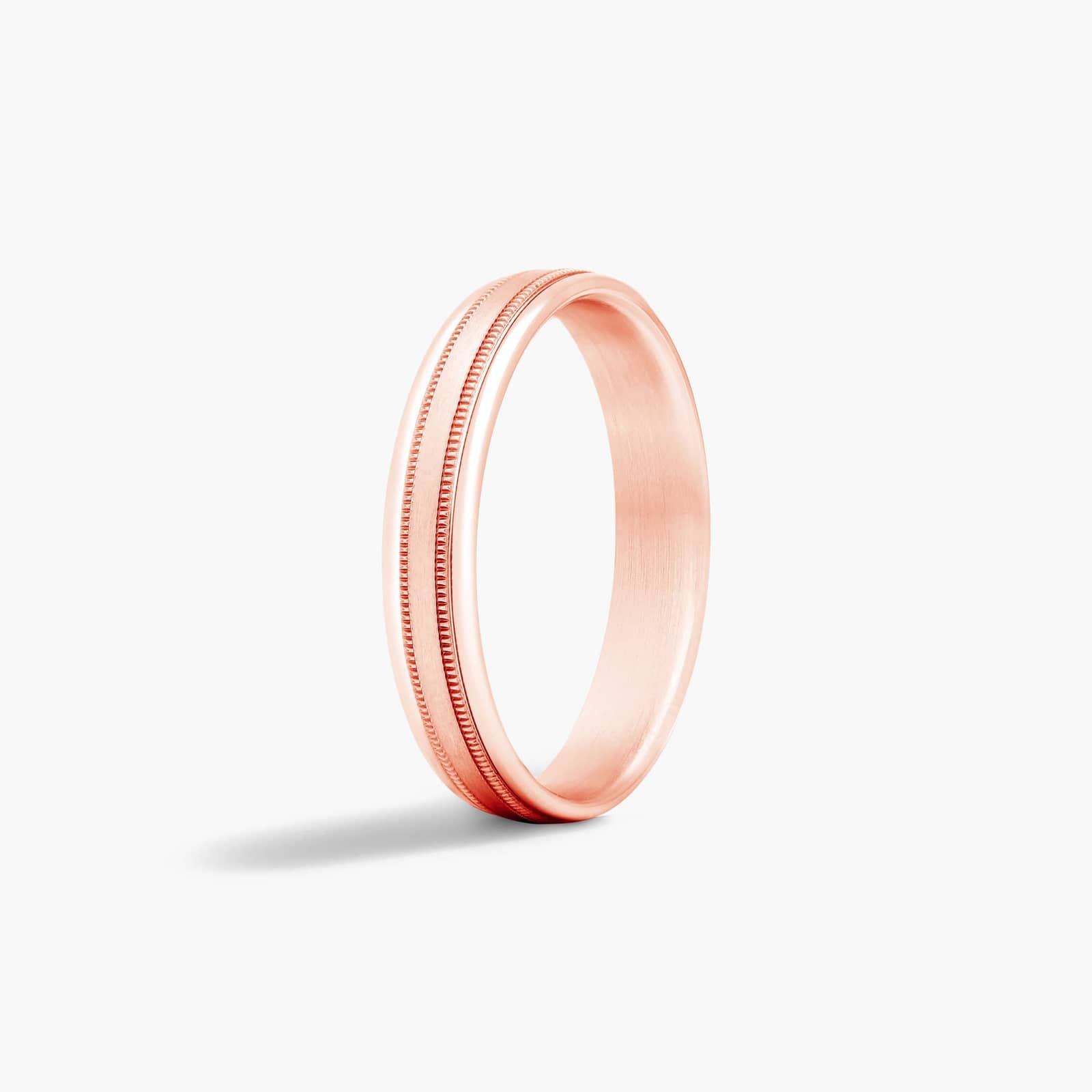 Comfort Fit Milgrain Satin Finish Men's Wedding Band In 14K Rose Gold (4.00mm)