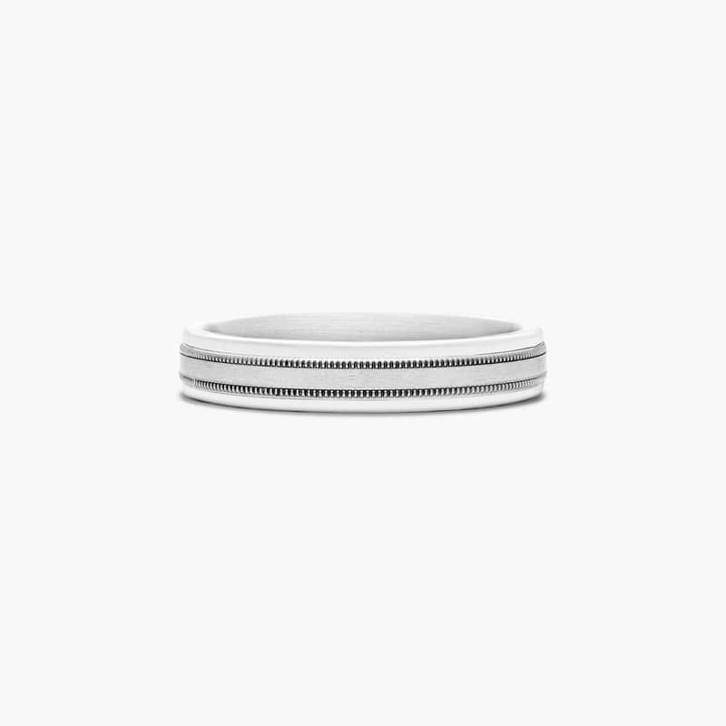 Comfort Fit Milgrain Satin Finish Men's Wedding Band In 14K White Gold (4.00mm)