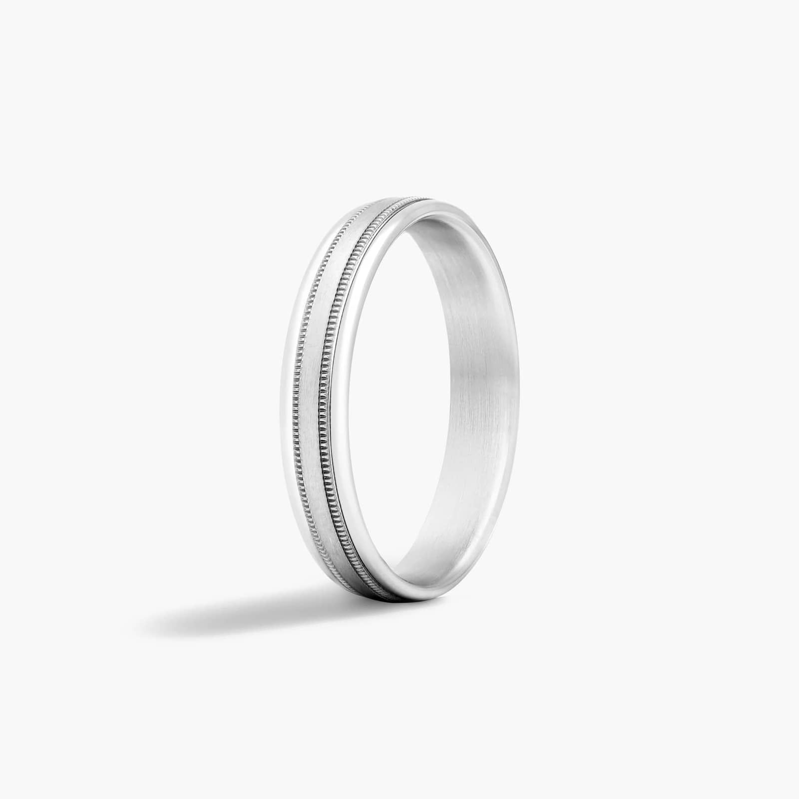 Comfort Fit Milgrain Satin Finish Men's Wedding Band In 14K White Gold (4.00mm)