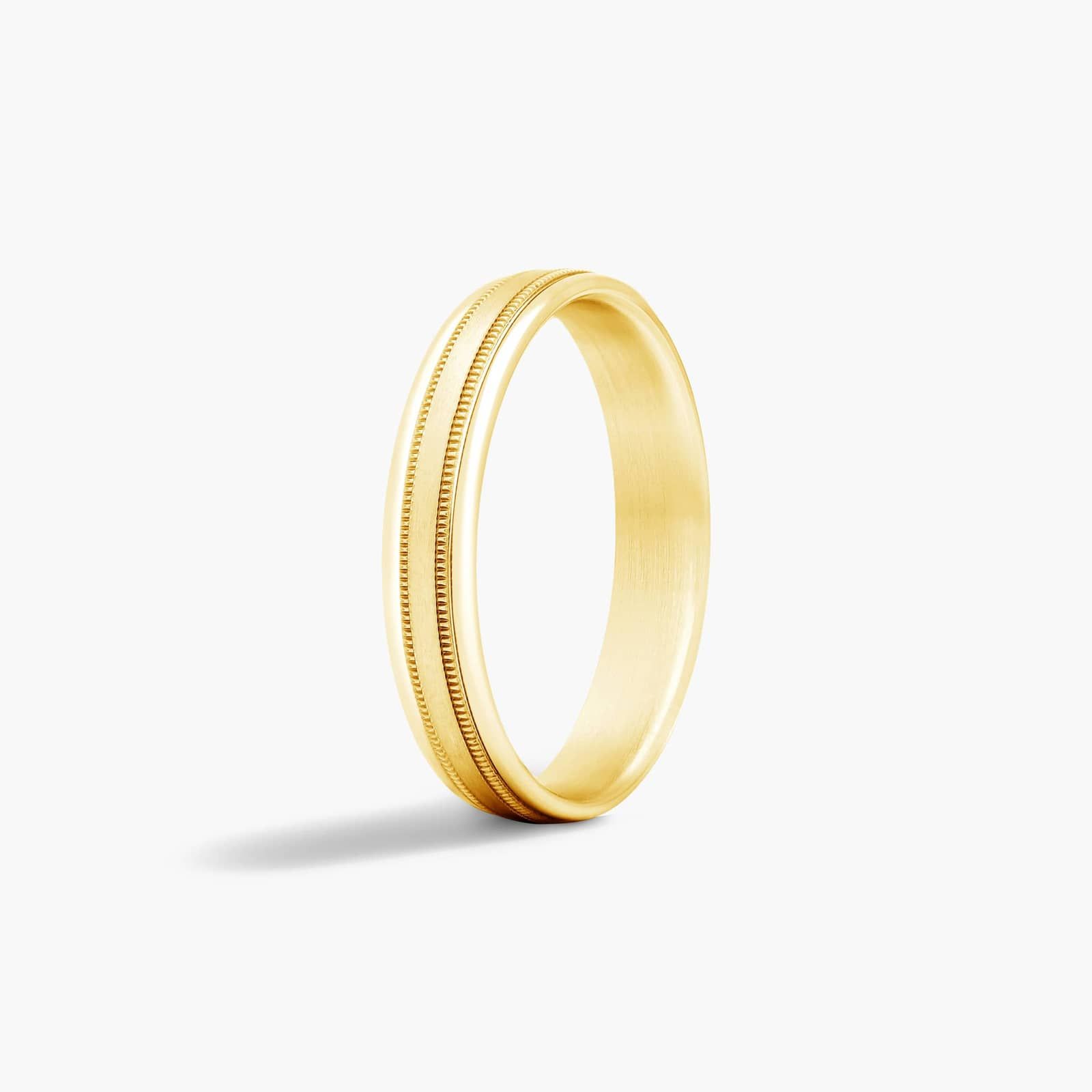 Comfort Fit Milgrain Satin Finish Men's Wedding Band In 18K Yellow Gold (4.00mm)