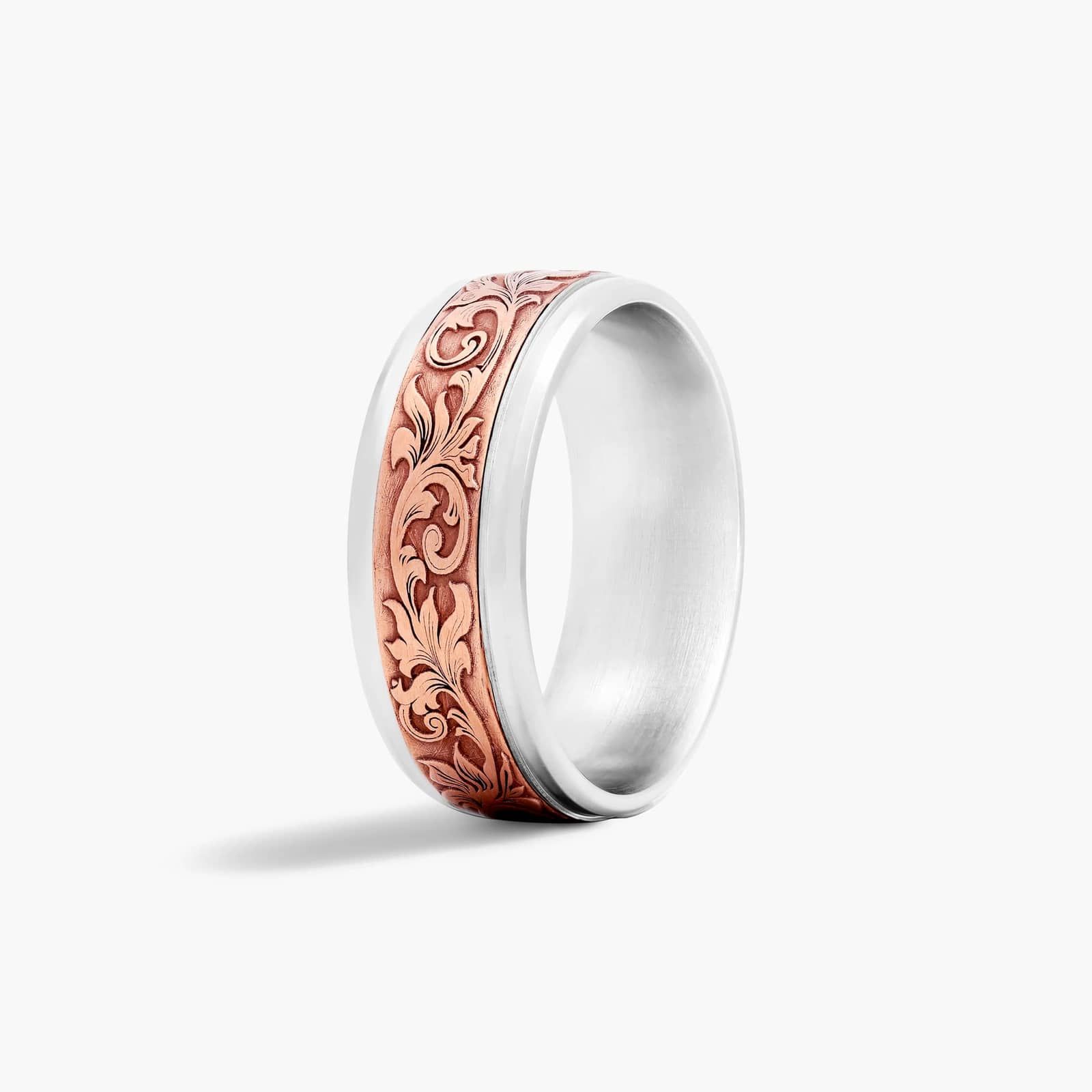 Vintage Script Men's Wedding Band In 14K White And Rose Gold (8.00mm)