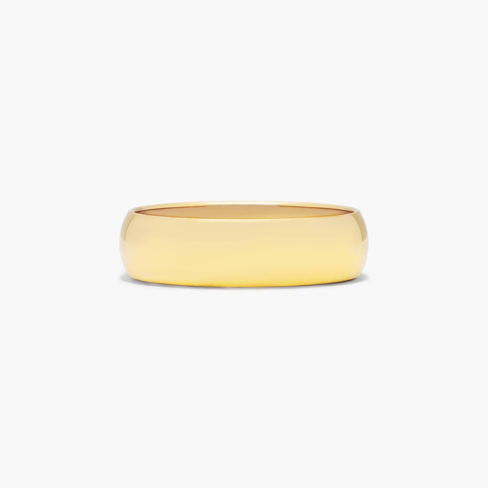 14K Yellow Gold Men's Brushed Dome Wedding Band - 6mm Wide With Double Line Groove Design - View #11