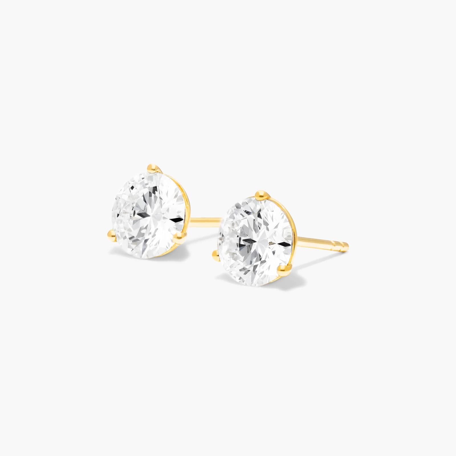 14K Yellow Gold Three Prong Martini Round Brilliant Lab-Grown Diamond Stud Earrings (0.90 CTW - F-G / VS2-SI1)
