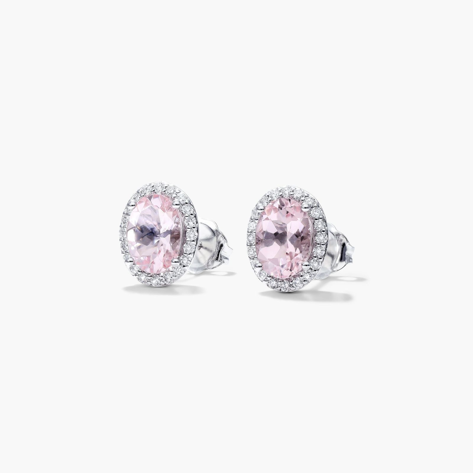 Morganite And Diamond Halo Earrings In 14K White Gold