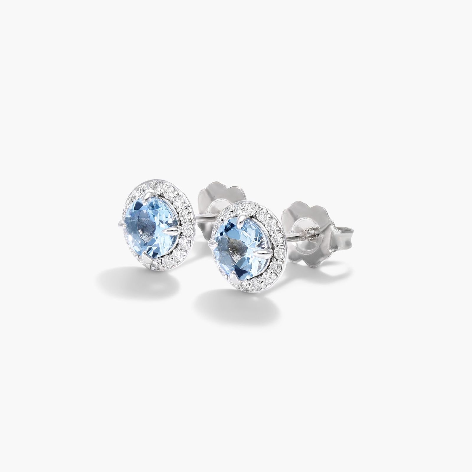 14K White Gold Aquamarine and Diamond Pavé Halo Earrings