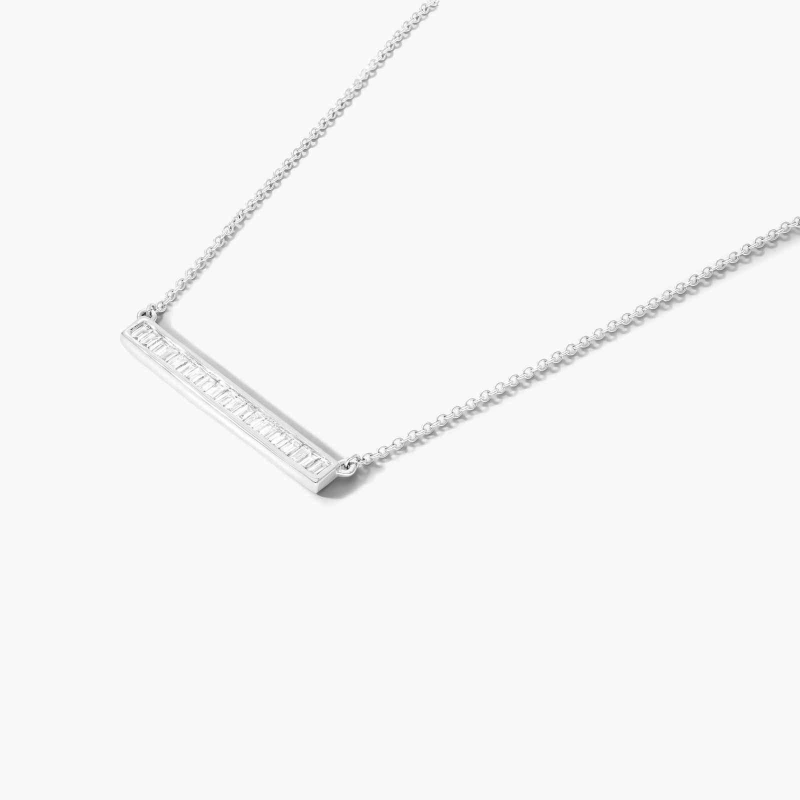 Channel Set Bar Design Necklace With Baguette Cut Diamonds In 14K White Gold