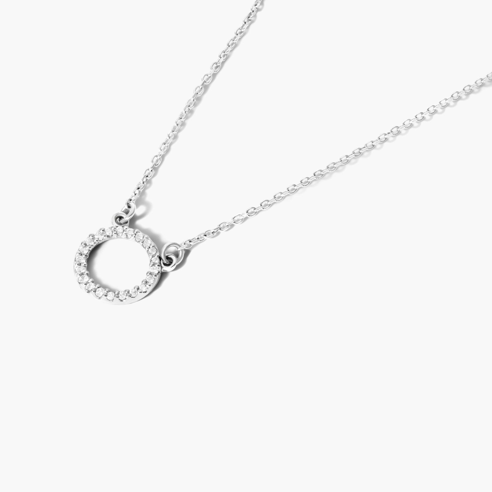 Open Circle Diamond Necklace In 14K White Gold
