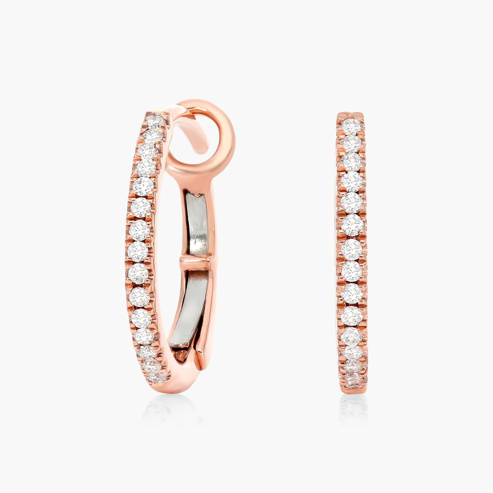 Rose Gold Gold Diamond Huggie Hoop Earrings Diamond Huggie Hoop