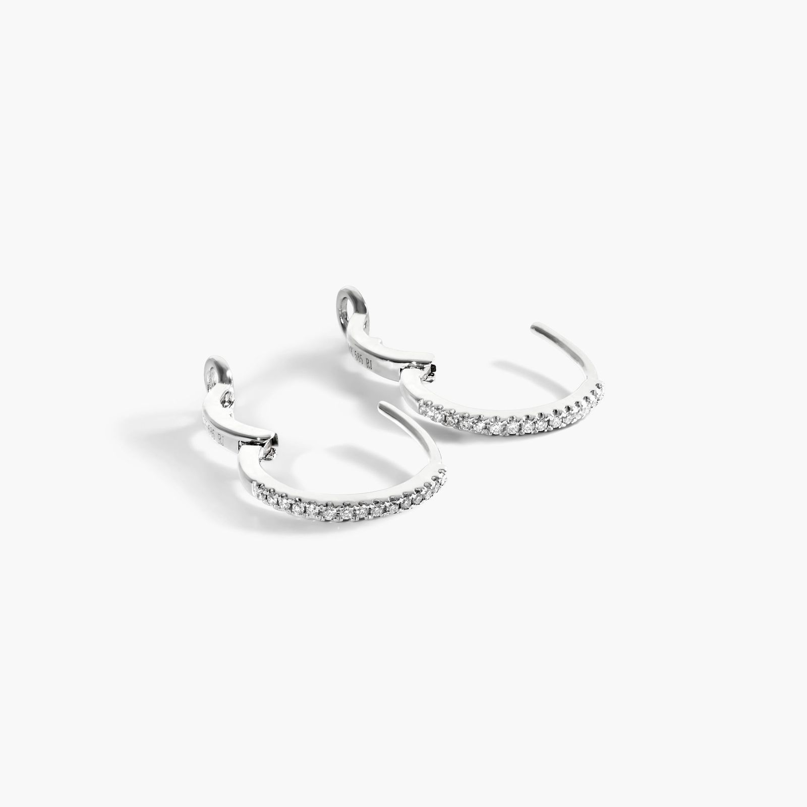 Diamond Huggie Hoop Earrings In 14K White Gold
