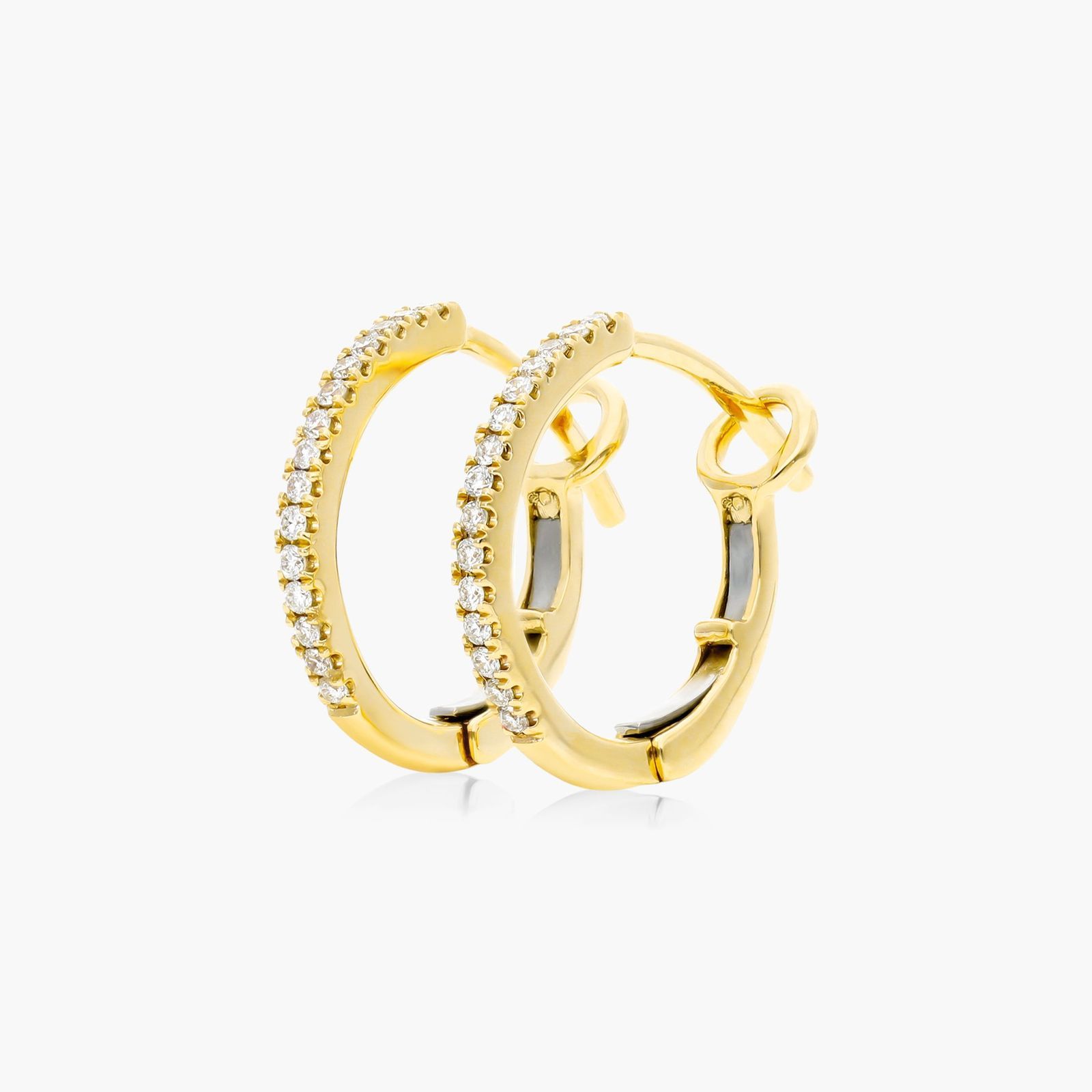 Diamond Huggie Hoop Earrings In 14K Yellow Gold
