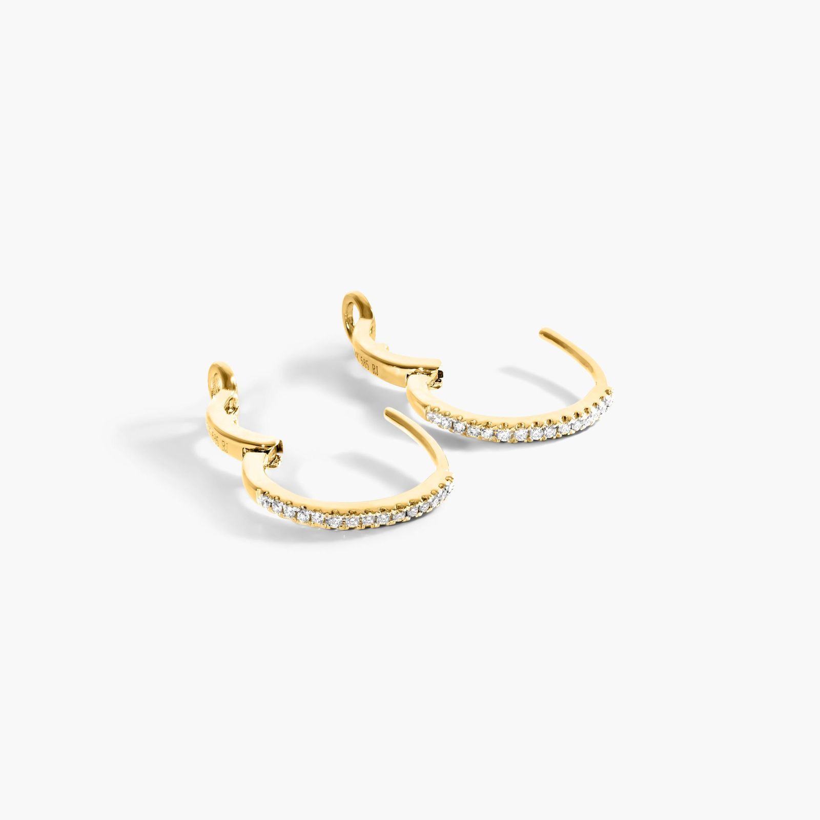 Diamond Huggie Hoop Earrings In 14K Yellow Gold