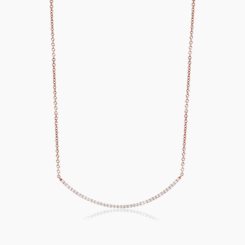 Curving Diamond Bar Necklace In 14K Rose Gold