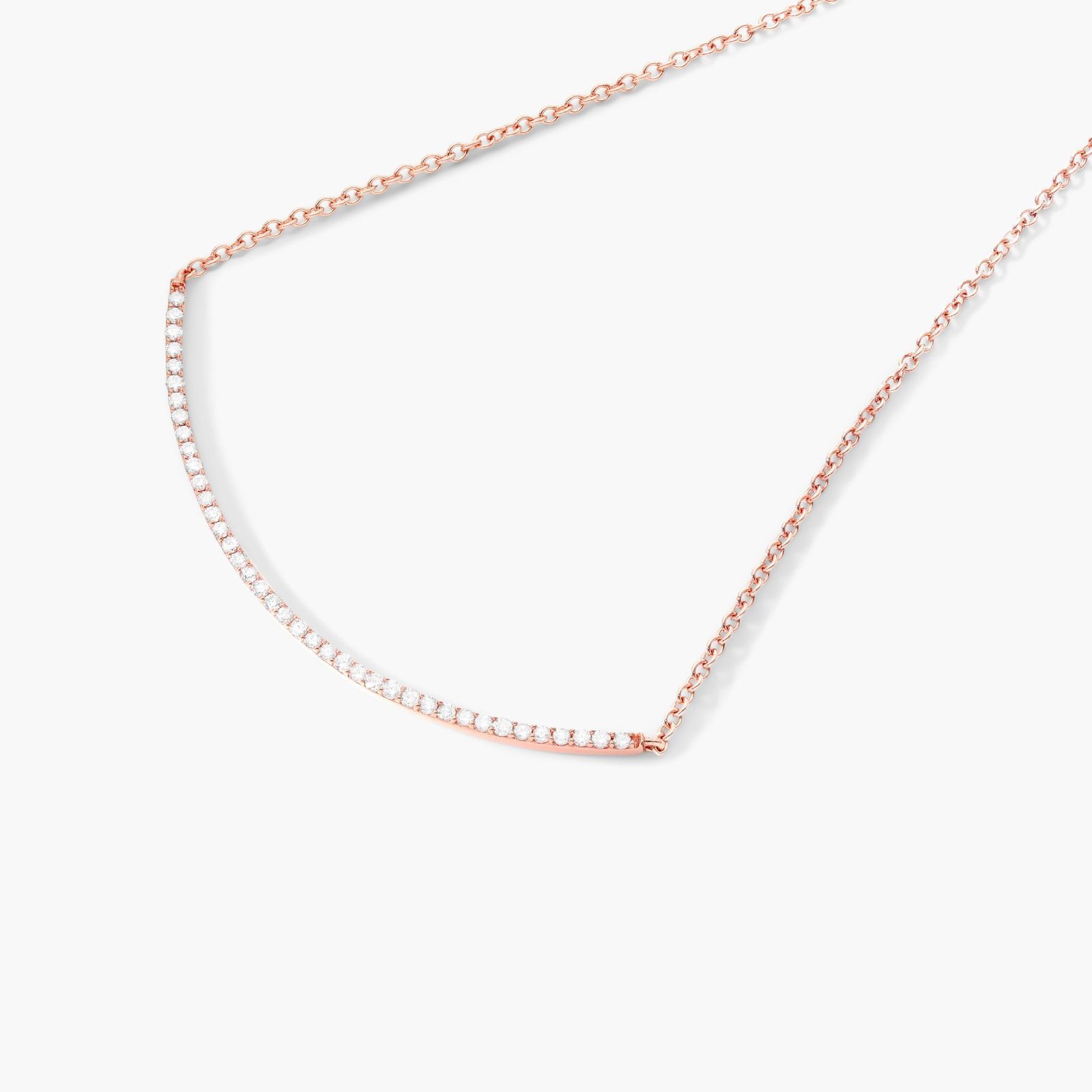 Curving Diamond Bar Necklace In 14K Rose Gold