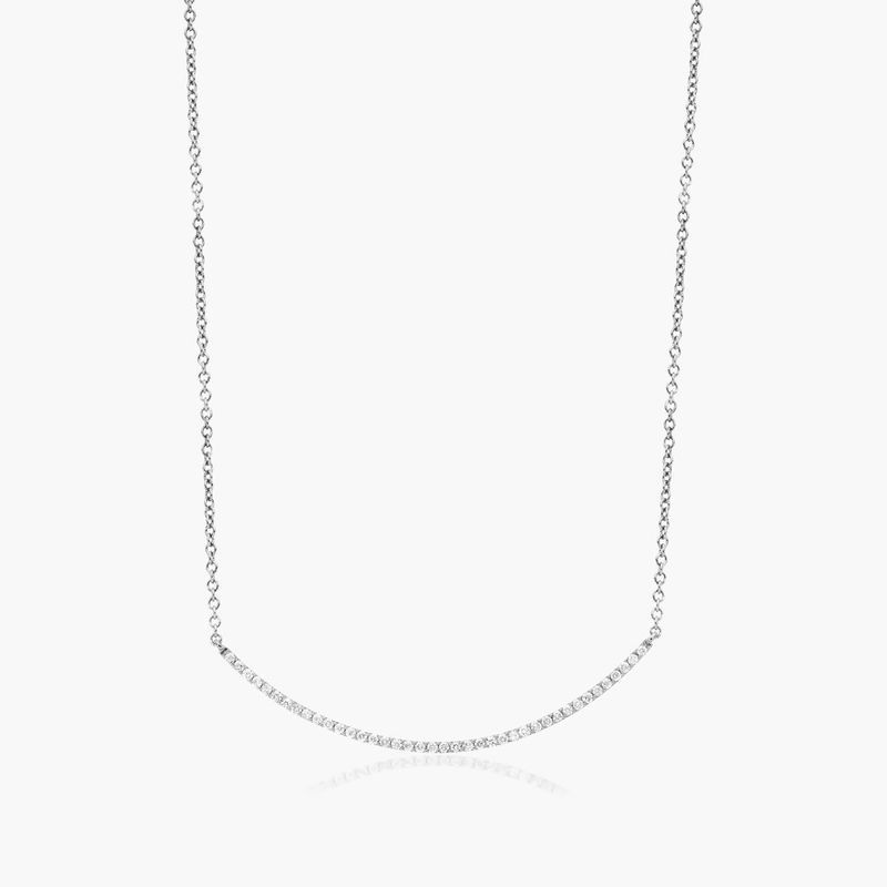 Curving Diamond Bar Necklace In 14K White Gold