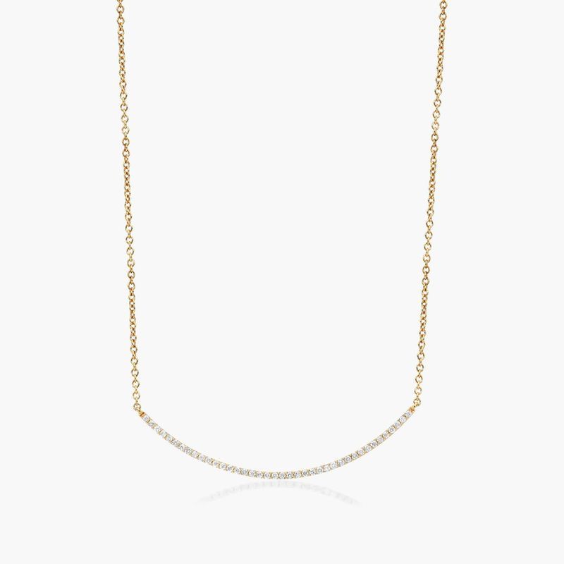 Curving Diamond Bar Necklace In 14K Yellow Gold