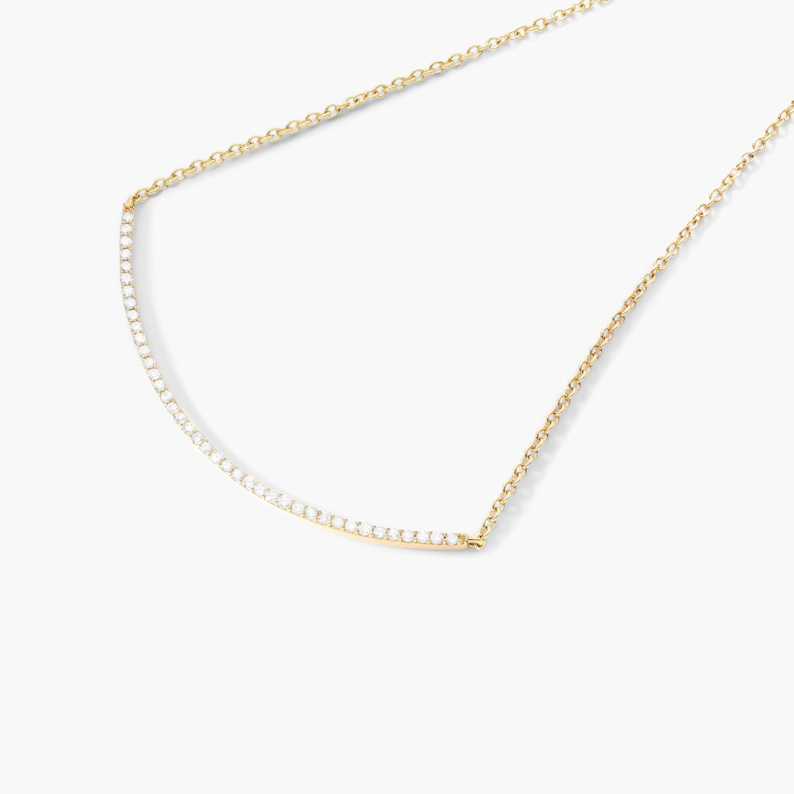 Curving Diamond Bar Necklace In 14K Yellow Gold