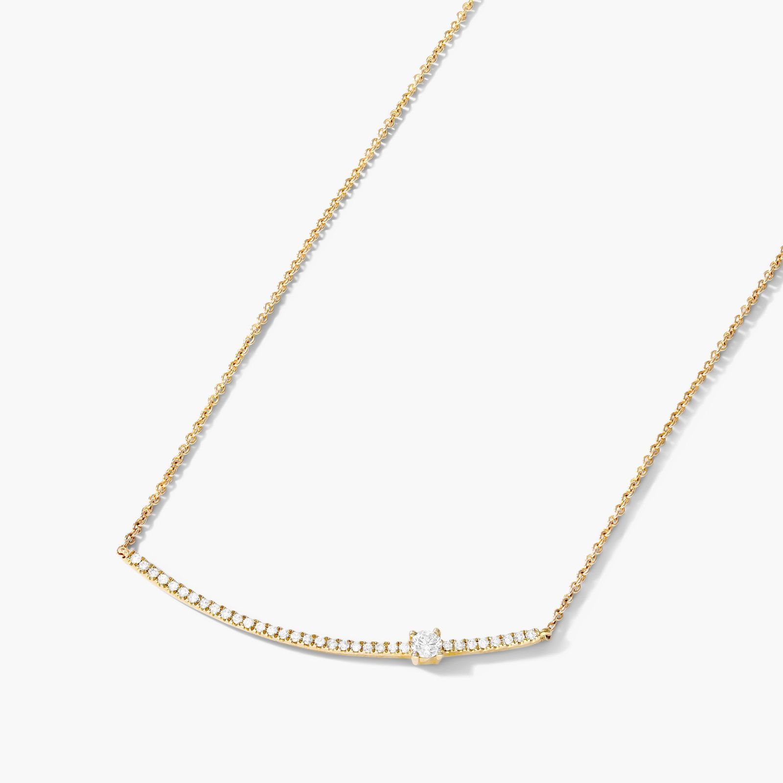 Offset Diamond Bar Necklace In 14K Yellow Gold