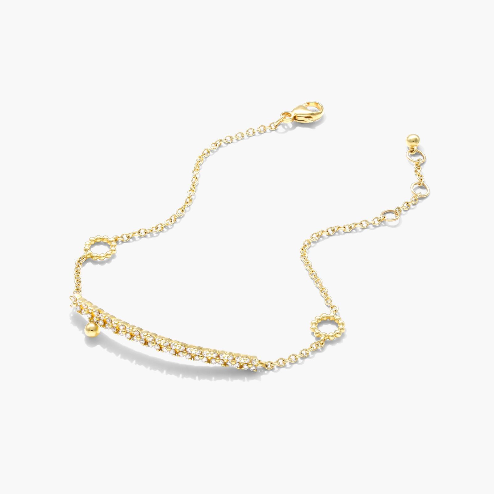 Open Circle Detail Bar Diamond Bracelet In 14K Yellow Gold