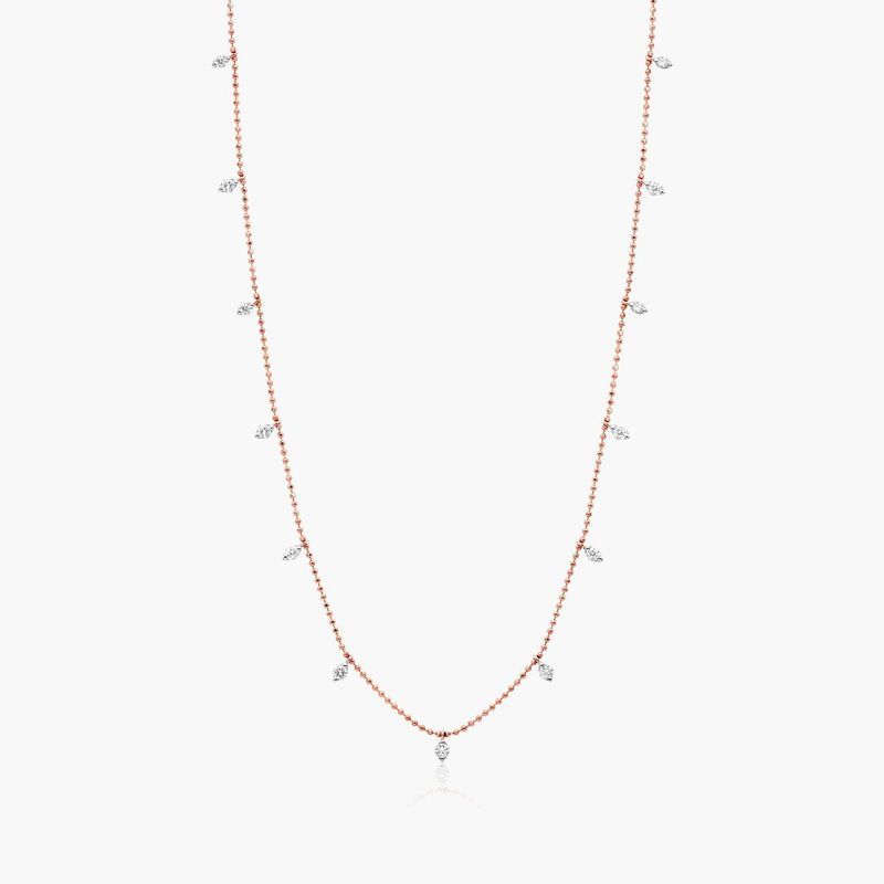 Faceted Bead Chain Diamond Station Necklace In 14K Rose Gold
