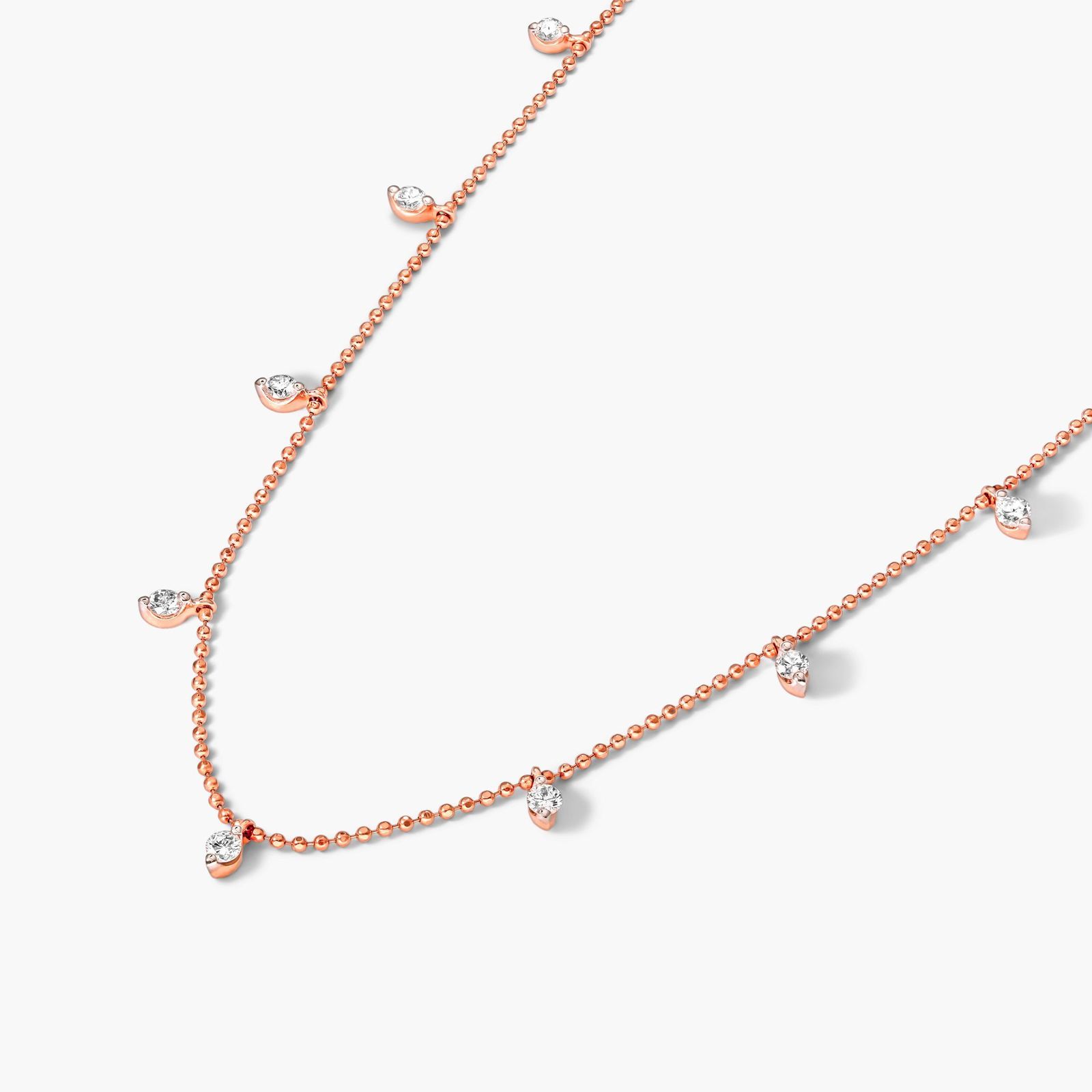 Faceted Bead Chain Diamond Station Necklace In 14K Rose Gold