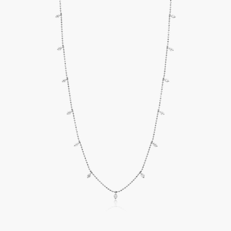 Faceted Bead Chain Diamond Station Necklace In 14K White Gold