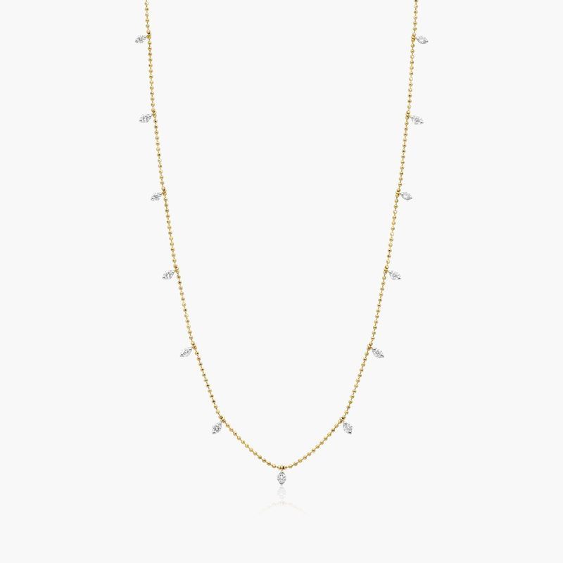 Faceted Bead Chain Diamond Station Necklace In 14K Yellow Gold