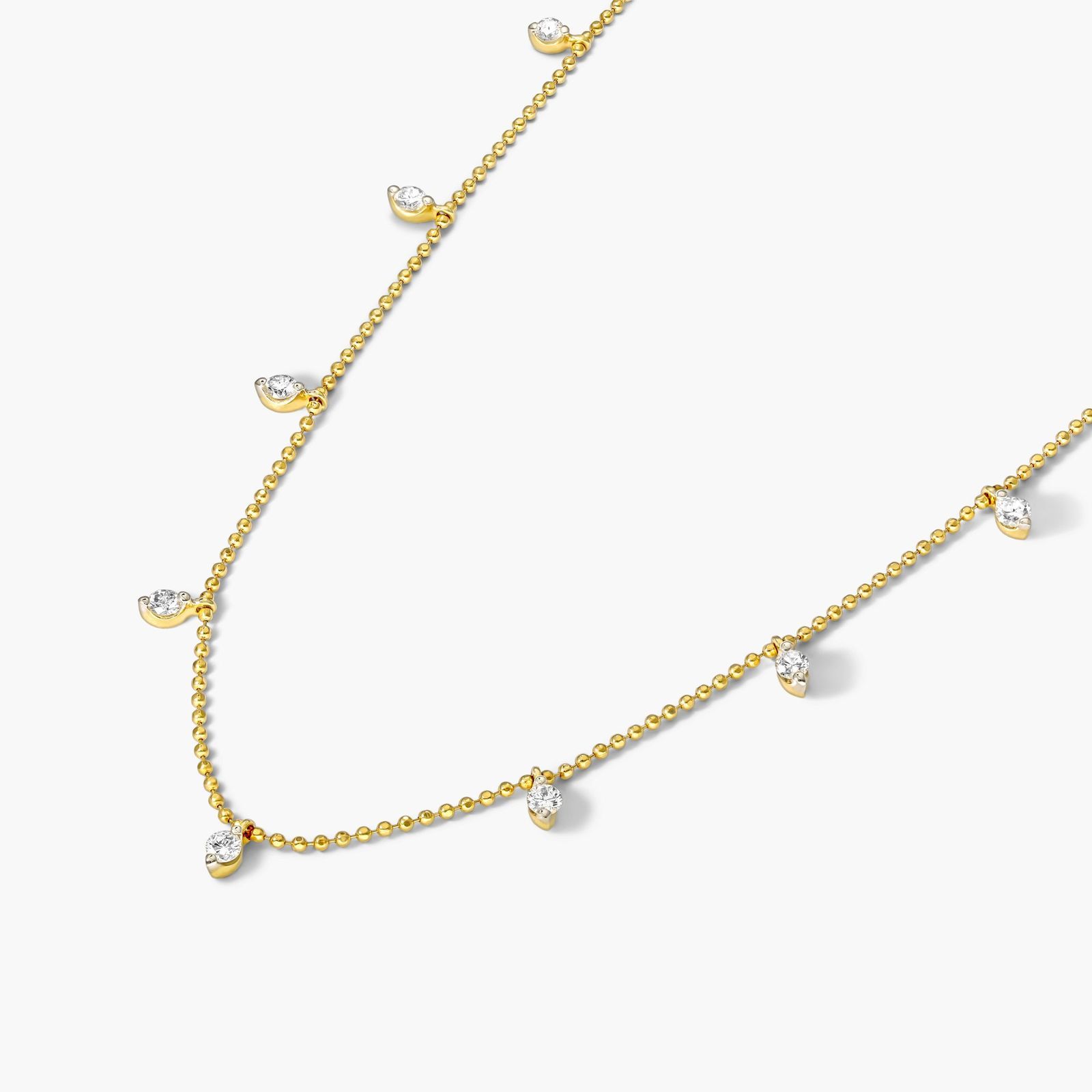 Faceted Bead Chain Diamond Station Necklace In 14K Yellow Gold