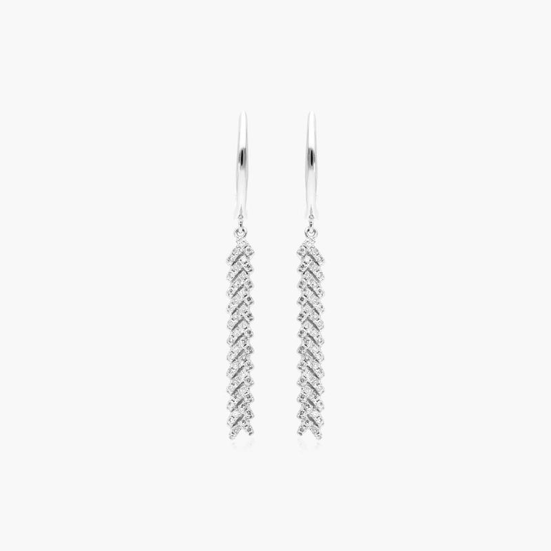 Chevron Diamond Drop Earrings In 14K White Gold