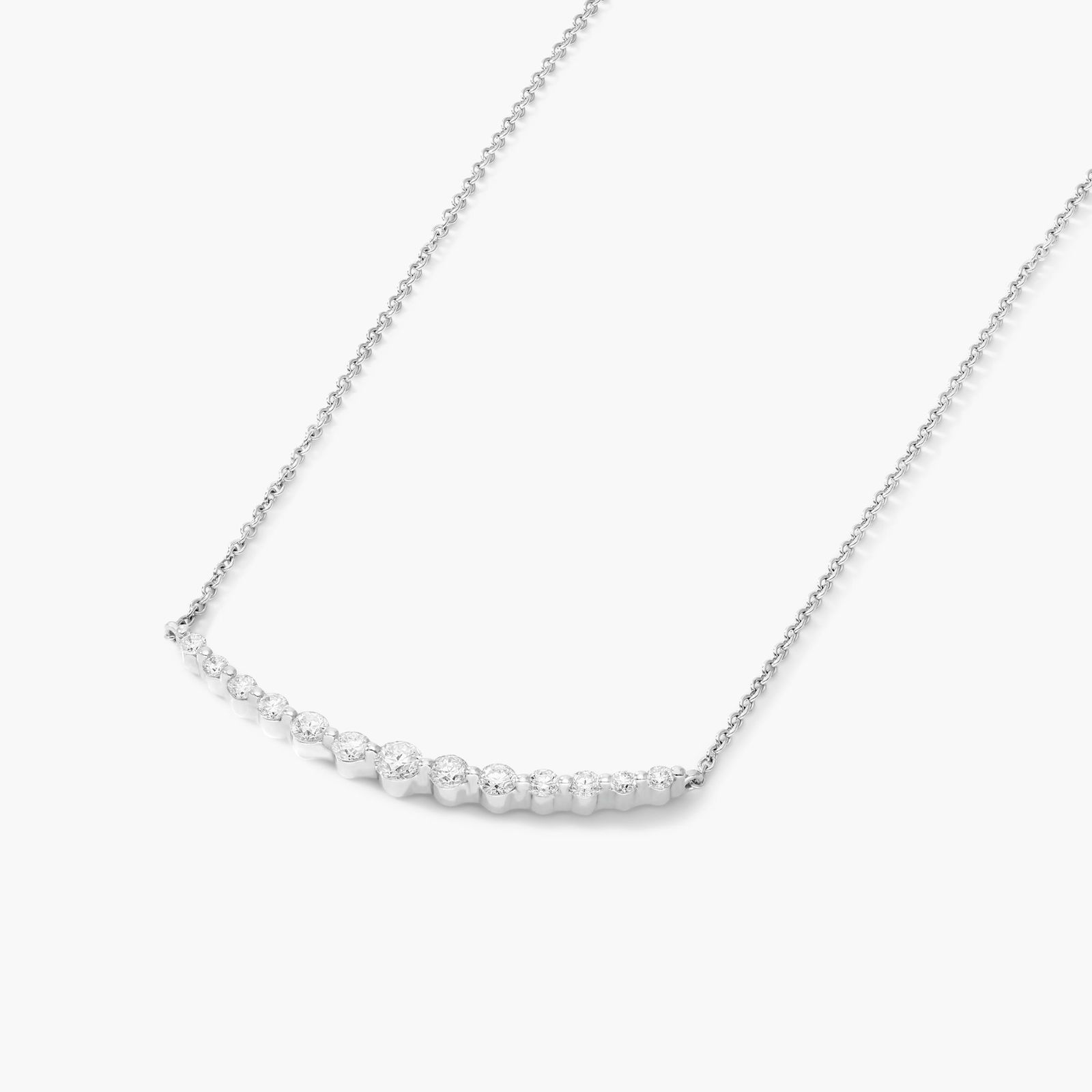 Graduated Curving Diamond Bar Necklace In 14K White Gold