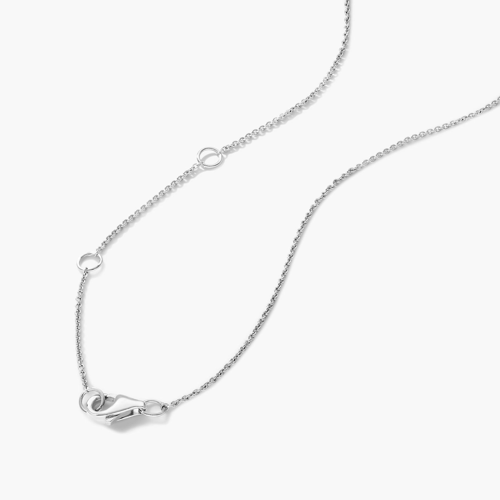 Curving Diamond Bar Necklace With Alternating Round And Baguette Cut Diamonds In 14K White Gold