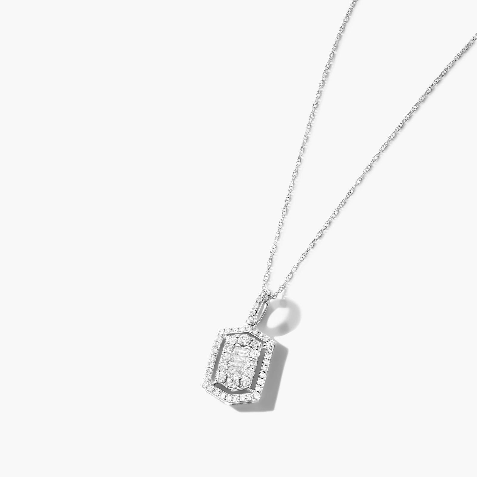 Vintage Inspired Floating Halo Diamond Necklace In 14K White Gold