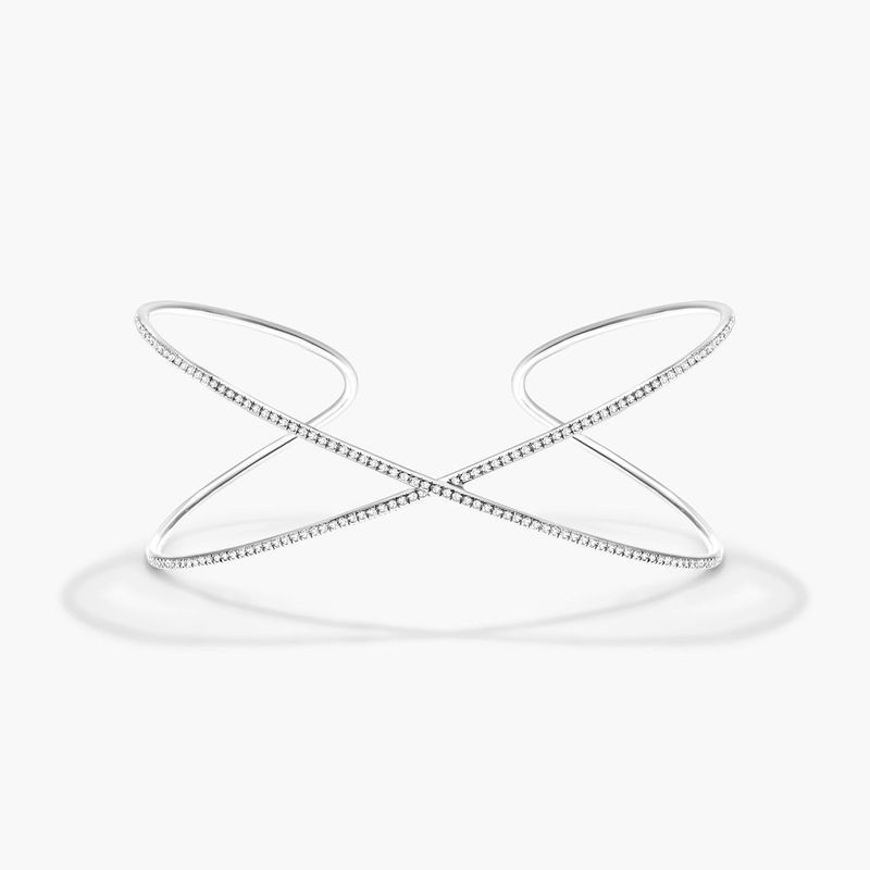 Criss Cross Cuff Diamond Bracelet In 14K White Gold