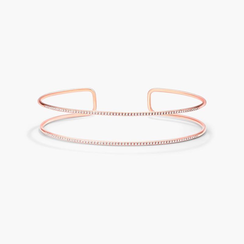 Two Row Cuff Diamond Bracelet In 14K Rose Gold