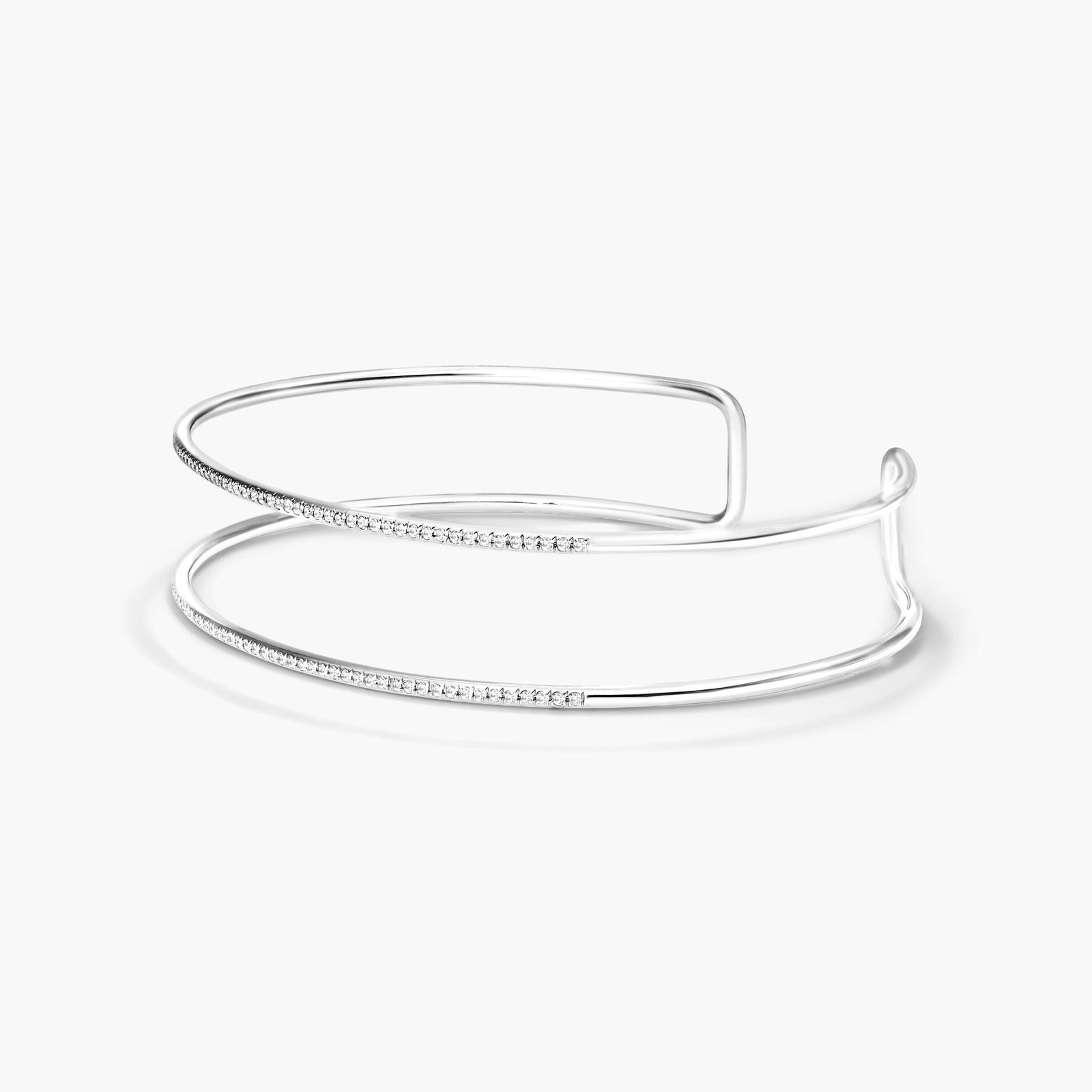 Two Row Cuff Diamond Bracelet In 14K White Gold