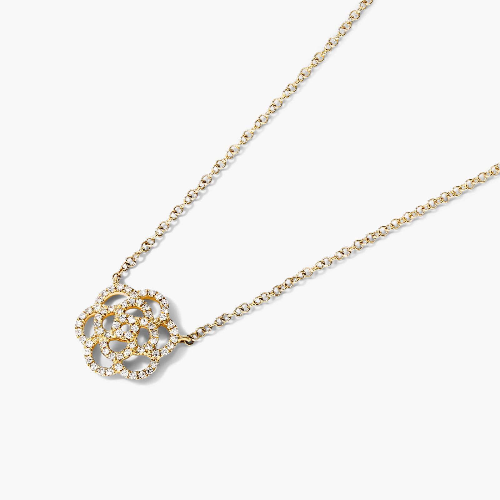 Flower Motif Diamond Necklace In 14K Yellow Gold