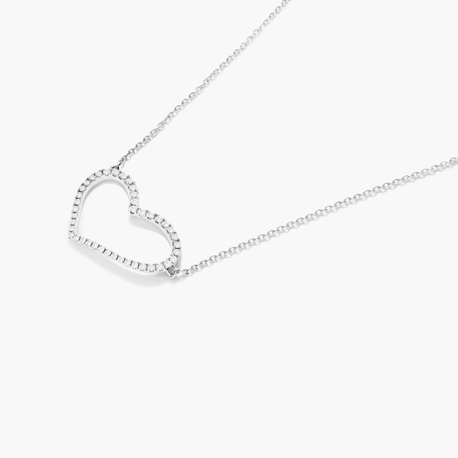Pavé Heart Shaped Diamond Necklace In 14K White Gold