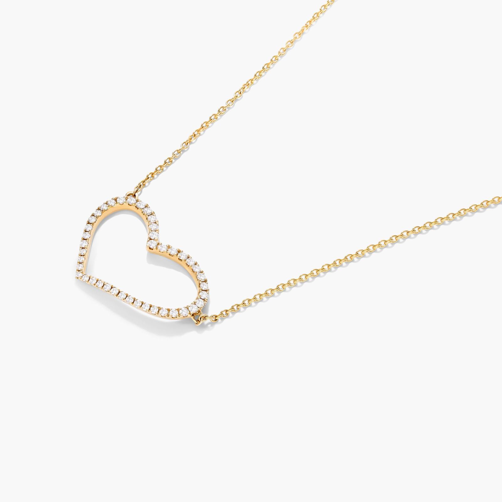 Pavé Heart Shaped Diamond Necklace In 14K Yellow Gold