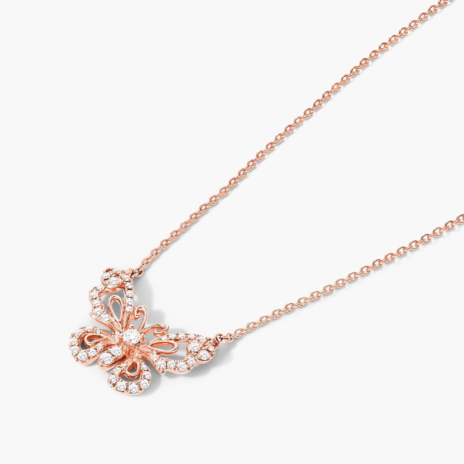 Pavé Butterfly Necklace In 14K Rose Gold