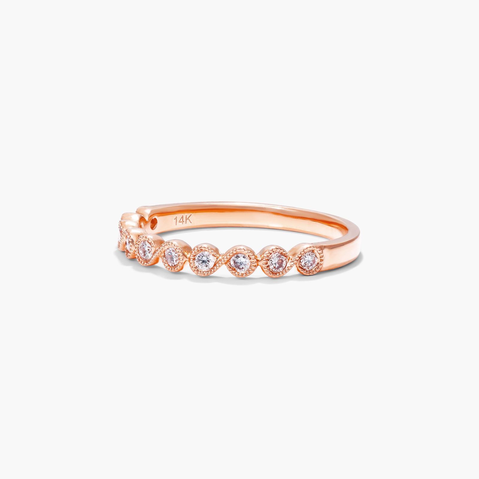 Milgrain Bezel Set Diamond Ring In 14K Rose Gold
