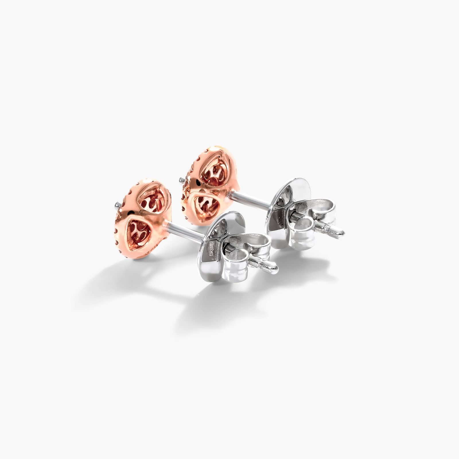 Round Halo Cluster Diamond Stud Earrings In 14K Rose Gold