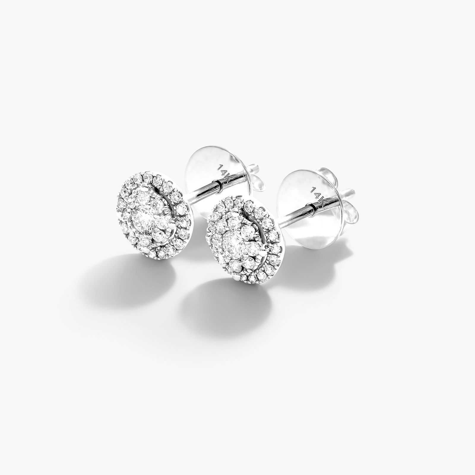 Round Halo Cluster Diamond Stud Earrings In 14K White Gold