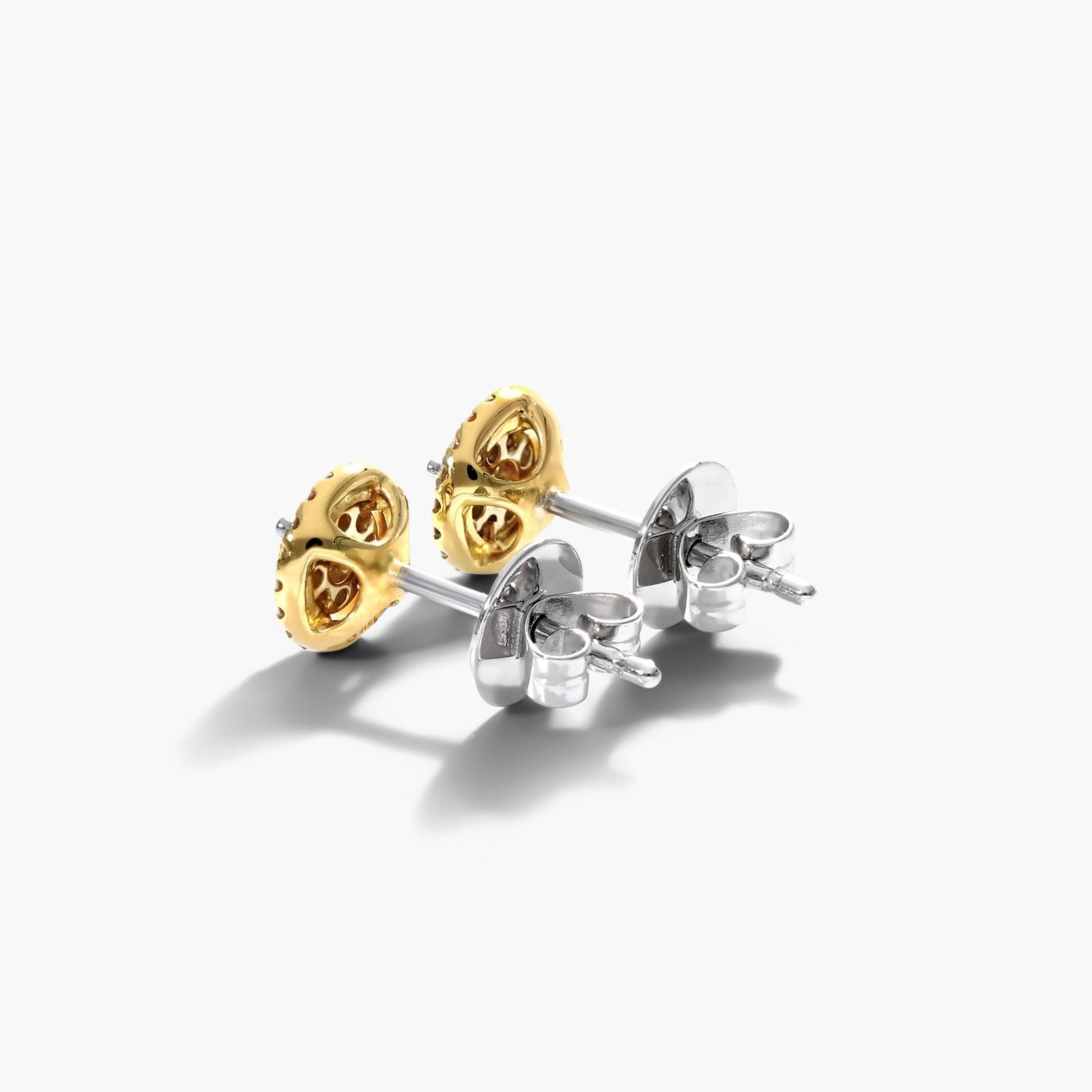 Round Halo Cluster Diamond Stud Earrings 14K Yellow Gold