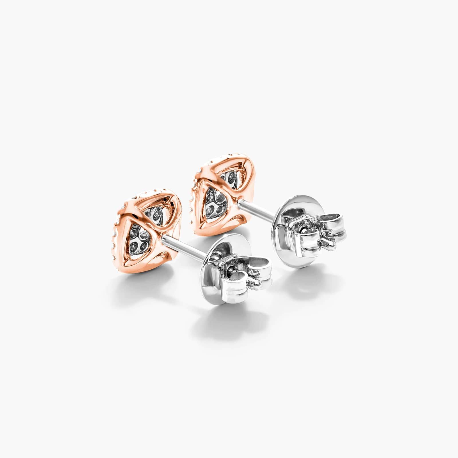 Cushion Halo Cluster Diamond Stud Earrings In 14K Rose Gold