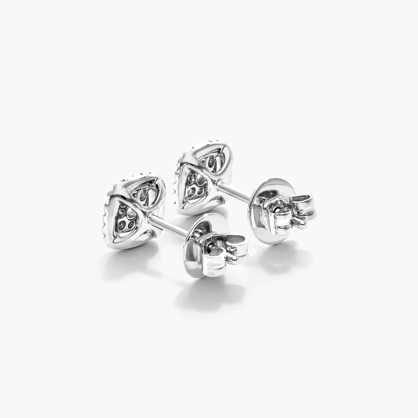 Cushion Halo Cluster Diamond Stud Earrings In 14K White Gold