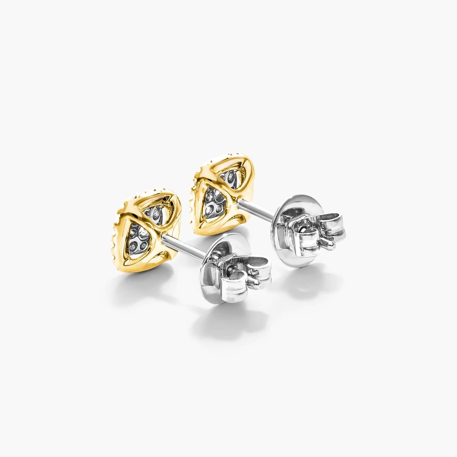 Cushion Halo Cluster Diamond Stud Earrings In 14K Yellow Gold