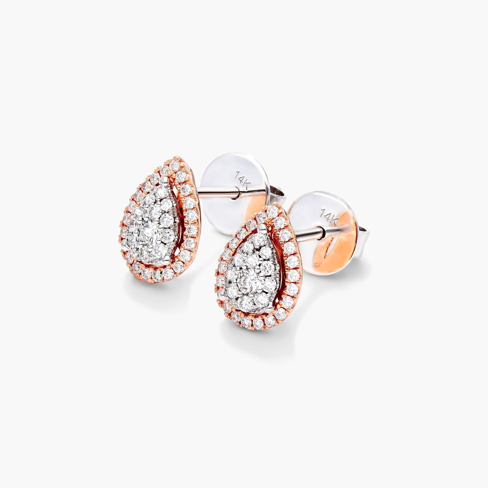 Pear Halo Cluster Diamond Stud Earrings In 14K Rose Gold