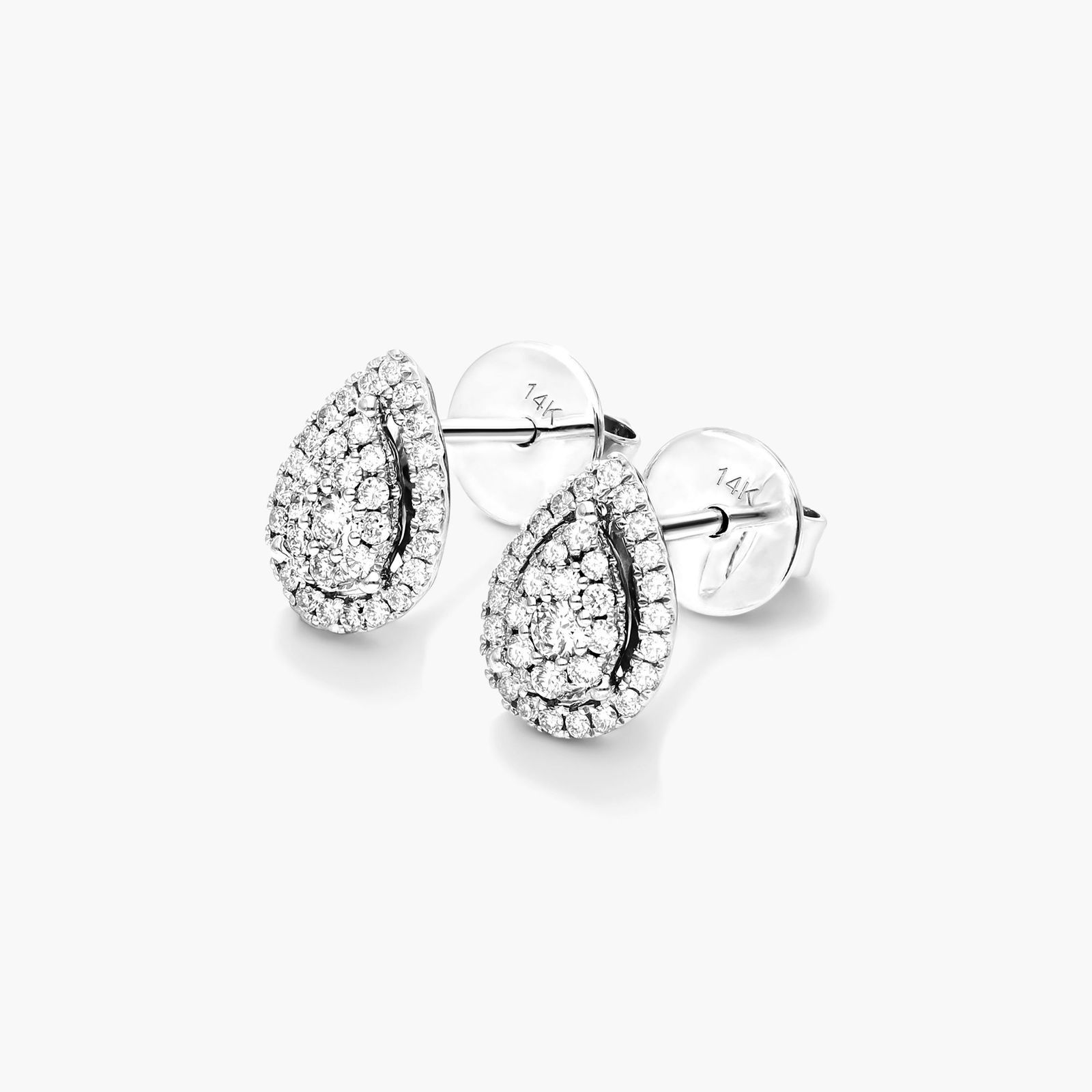 Pear Halo Cluster Diamond Stud Earrings In 14K White Gold