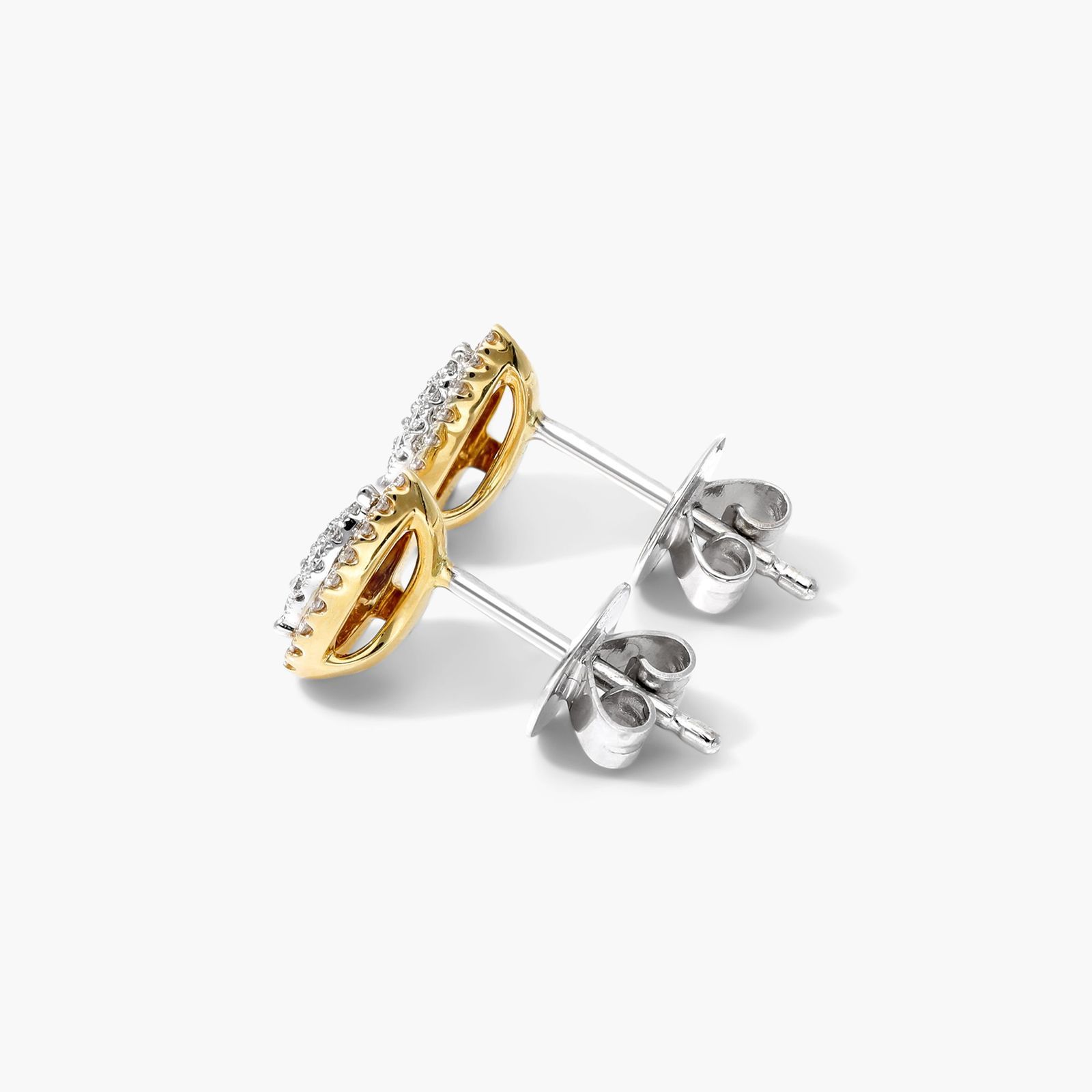 Pear Halo Cluster Diamond Stud Earrings In 14K Yellow Gold