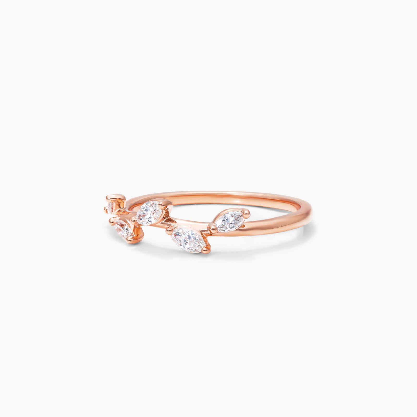Leaf Motif Diamond Ring In 14K Rose Gold