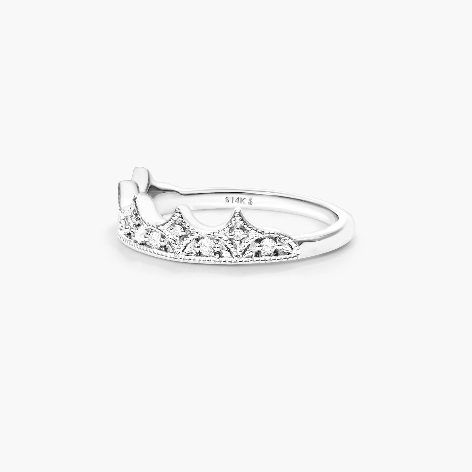14K White Gold Crown Diamond Ring